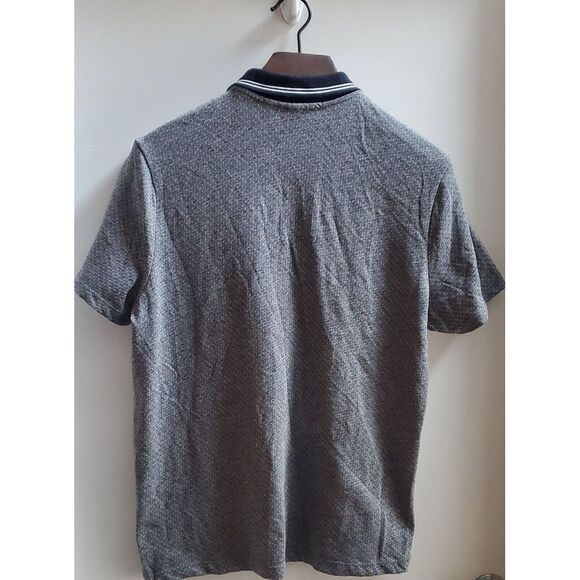 Perry Ellis Men's LG Polo Shirt Black/ White Dobby Pattern Metal Zip Pull - Picture 4 of 15